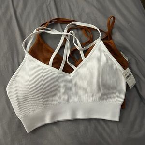 NWT Set of 2 Aerie Seamless Strappy Bralettes | White and Rust